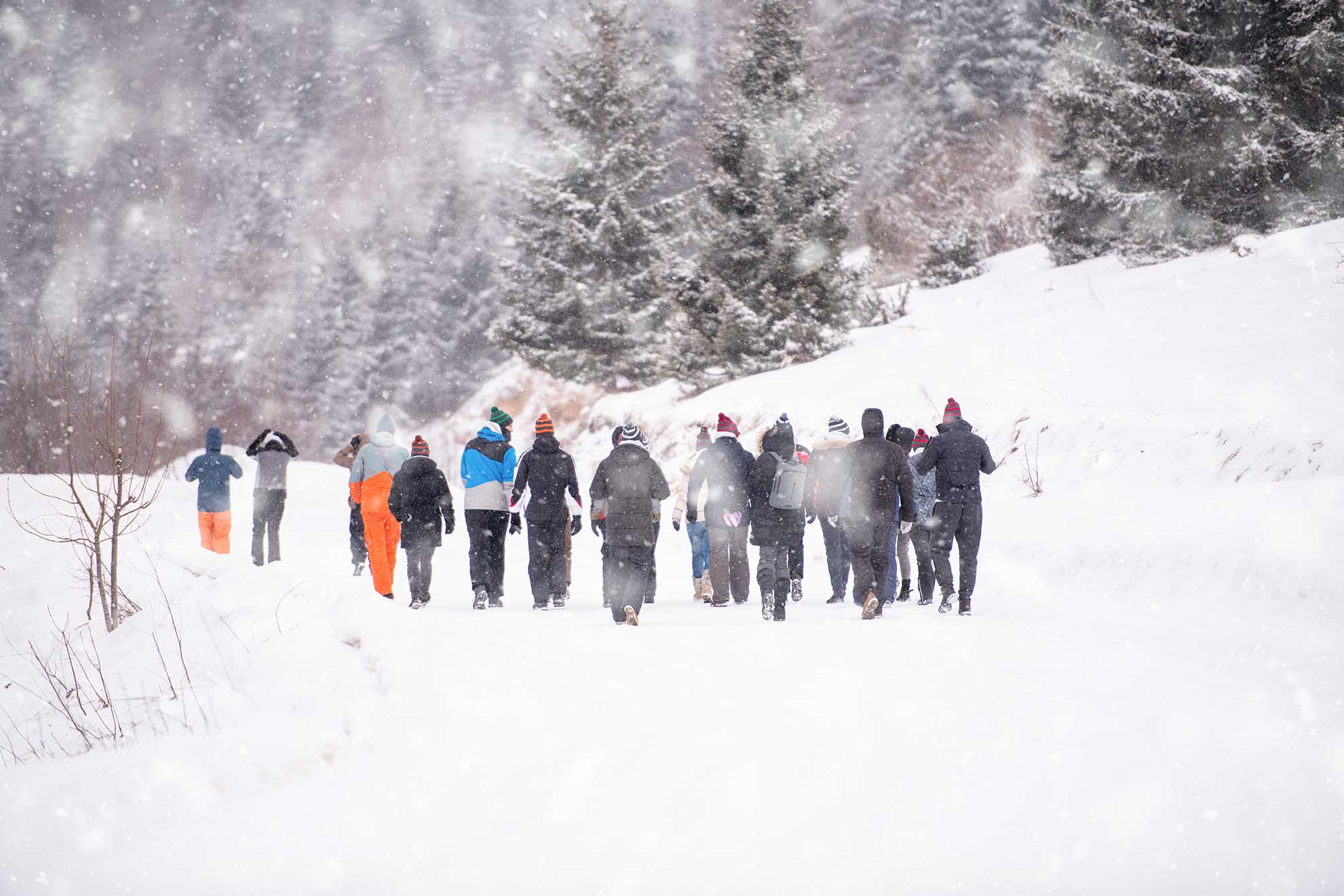 Activité de cohésion en montagne pendant un séminaire d’entreprise hivernal